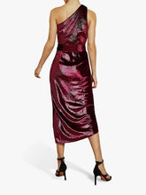 Load image into Gallery viewer, Metallic One Shoulder Velvet Midi Dress
